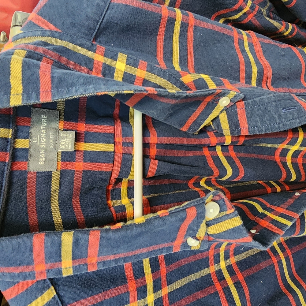 L.L. Bean Men's Blue and Red Plaid Shirt